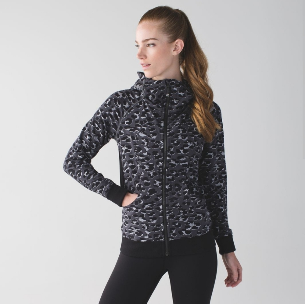 Lululemon Scuba  Hoodie Sweater Leopard Gray Black 12